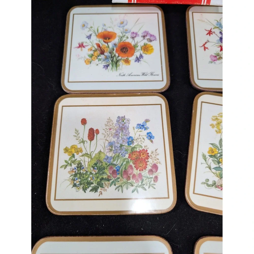 Pimpernel North American Wild Flowers Acrylic Coasters 6 Cork Back‎ England